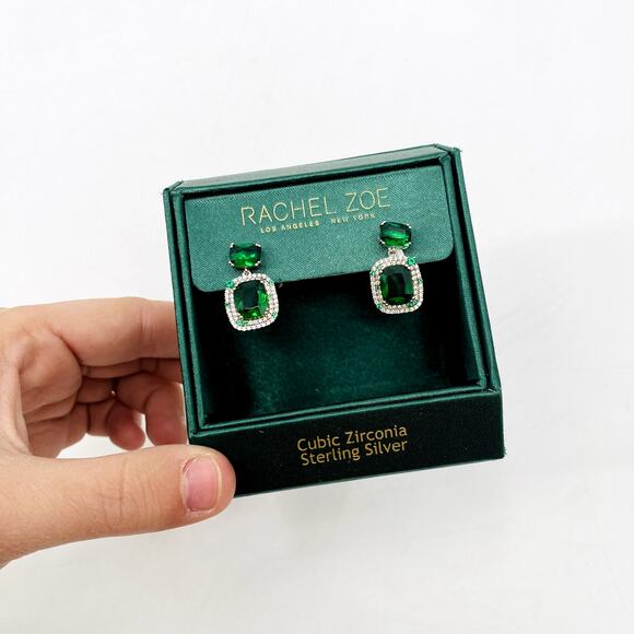 Rachel Zoe Sterling Silver Green Pendant Dangle Earrings - Picture 2 of 2